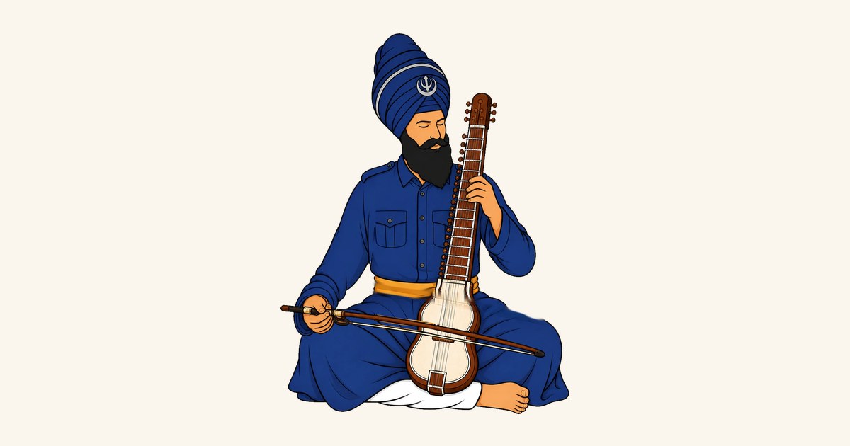 A Singh seated with a dilruba and bow.
